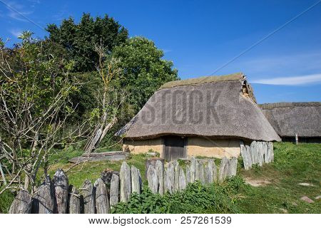 Old Viking Houses In Museum In Lejre, Denmark