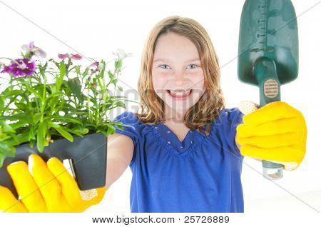 young girl ready to plant