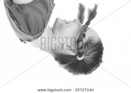 silly girl hanging upside down