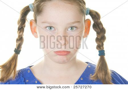 girl serious in braids