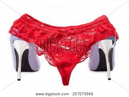 High Heels And Red Panties. Roter Slip Mit Highheels, Close Up, Sexy