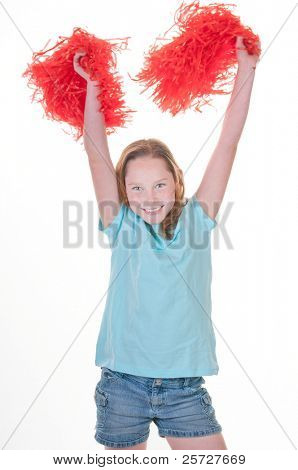 Young girl with pom poms