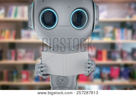 3d Rendering Cute Artificial Intelligence Robot With Empty Board