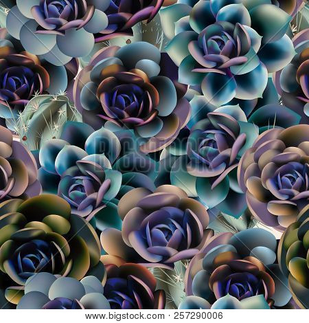 Fashion Vector Pattern With Succulent Plants In Realistic Style