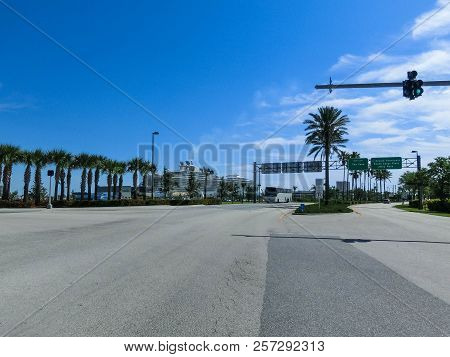 Cape Canaveral, Usa - April 29, 2018: The Cruise Terminal At Port Canaveral At Cape Canaveral At Flo