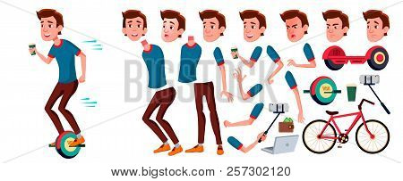 Teen Boy Vector. Animation Creation Set. Face Emotions, Gestures. Face. Children. Animated. For Adve