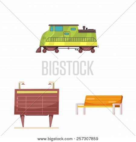 Isolated Object Of Train And Station Icon. Set Of Train And Ticket Vector Icon For Stock.