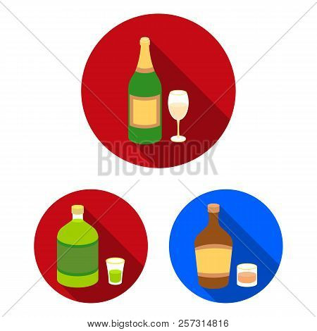 Types Of Alcohol Flat Icons In Set Collection For Design. Alcohol In Bottles Vector Symbol Stock Web