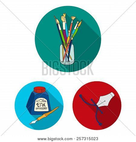 Painter And Drawing Flat Icons In Set Collection For Design. Artistic Accessories Vector Symbol Stoc