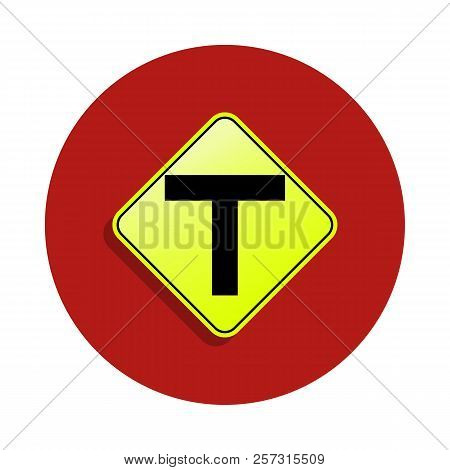 T Junction Icon In Badge Style. One Of Road Sings Collection Icon Can Be Used For Ui, Ux