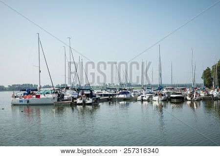 Ryn, Warmia-masuria Province / Poland - July 31, 2018: Marina And Pier On Rynskie Lake, Town Of Ryn.