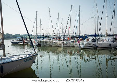 Ryn, Warmia-masuria Province / Poland - July 31, 2018: Marina And Pier On Rynskie Lake, Town Of Ryn.