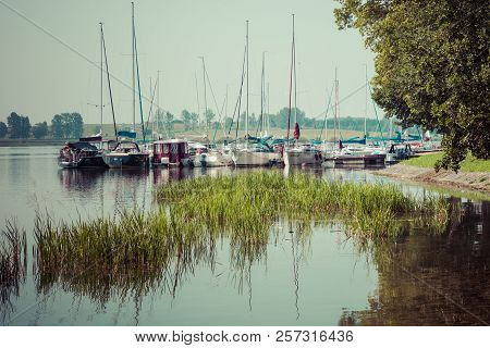 Ryn, Warmia-masuria Province / Poland - July 31, 2018: Marina And Pier On Rynskie Lake, Town Of Ryn.
