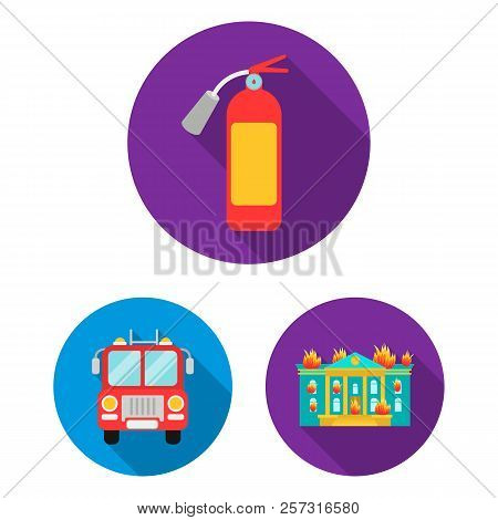 Fire Department Flat Icons In Set Collection For Design. Firefighters And Equipment Vector Symbol St