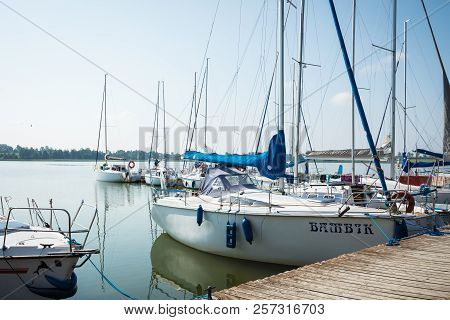 Ryn, Warmia-masuria Province / Poland - July 31, 2018: Marina And Pier On Rynskie Lake, Town Of Ryn.