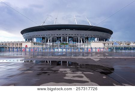 Saint Petersburg, Russia - August 8, 2018: Saint Petersburg Arena Football Stadium On Krestovsky Isl