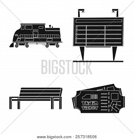Vector Design Of Train And Station Symbol. Collection Of Train And Ticket Stock Symbol For Web.