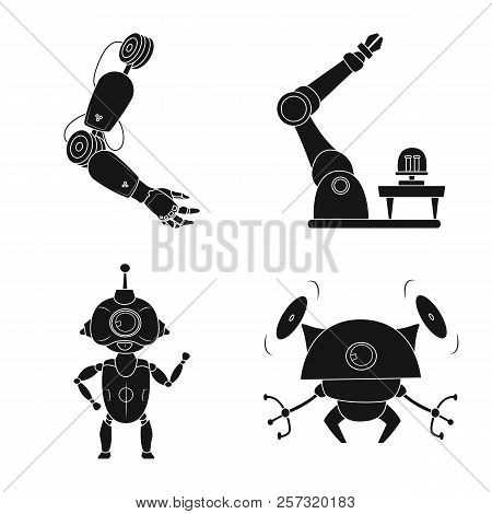 Vector Illustration Of Robot And Factory Symbol. Set Of Robot And Space Vector Icon For Stock.