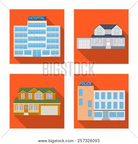 Isolated Object Of Building And Front Logo. Collection Of Building And Roof Stock Vector Illustratio