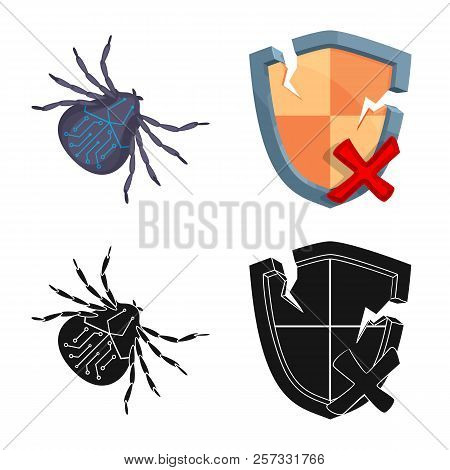 Isolated Object Of Virus And Secure Sign. Collection Of Virus And Cyber Stock Symbol For Web.