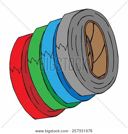 Insulating Tape Icon. Vector Illustration Of A Roll Of Electrical Tape.  Hand Drawn Colored Electric