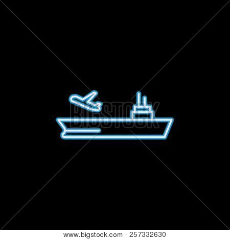 Aircraft Carrier Icon In Neon Style. One Of Military Collection Icon Can Be Used For Ui, Ux