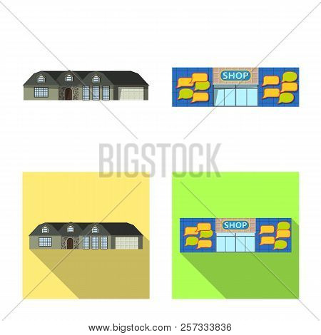 Vector Illustration Of Building And Front Icon. Set Of Building And Roof Vector Icon For Stock.