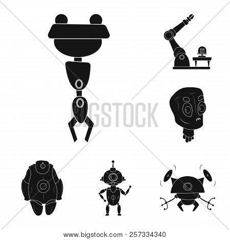 Vector Illustration Of Robot And Factory Symbol. Collection Of Robot And Space Vector Icon For Stock
