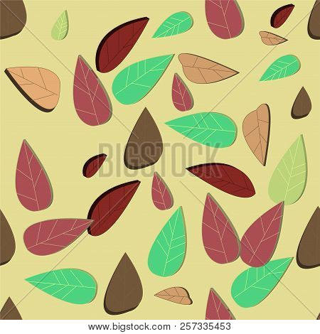 Autumn Vector 3d Leaves Seamless Pattern. Autumn Colorful