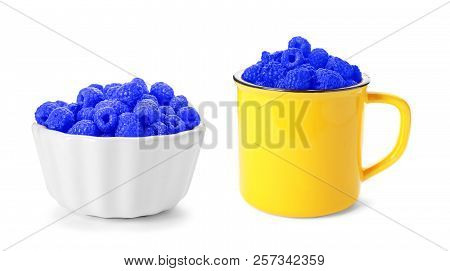 Set With Blue Raspberries (rubus Leucodermis) On White Background