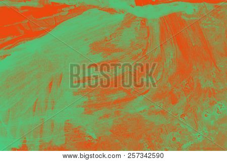 Orange And Green Summer Paint Background Texture With Grunge Brush Strokes