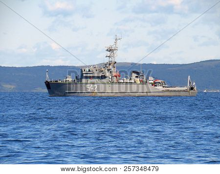 Vladivostok, Primorsky Kray / Russia - September 8 2018: Warship In Roadstead Of Port Vladivostok