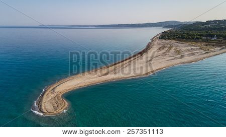 Beach At Possidi Cape On The Kasandra Peninsula. Greece. Aerial View