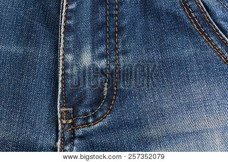 Neat Stitching On The Pocket Of Blue Denim Jeans