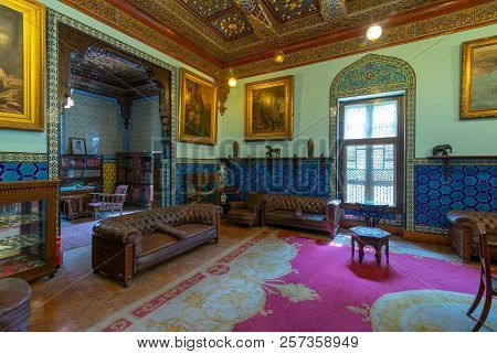 Cairo, Egypt - August 26 2018: Manial Palace Of Prince Mohammed Ali. Living Room At The Residence Bu