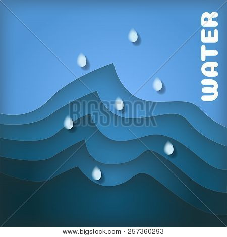 Illustration Of Sea Waves With Falling Water Drops