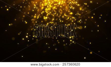 Abstract Magic Light Background. Gold Bokeh Confetti Background. 3D Rendering.