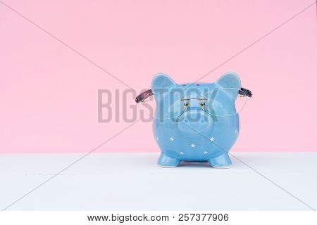 Savings For Educaion Concept, Piggy Bank In Glasses