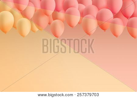 Set Of Realistic Mat Helium Balloons Floating On Colorful Background. Vector 3d Balloons For Birthda