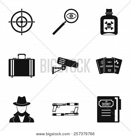 Detective Icons Set. Simple Illustration Of 9 Detective Icons For Web