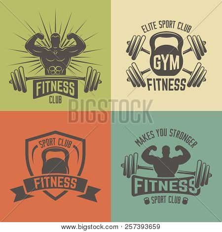 Set Of Vintage Fitness Sport Club Vector Lebels, Emblems, Badges