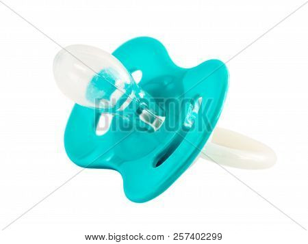 Blue Baby Silicone Pacifier, Isolated On White Background