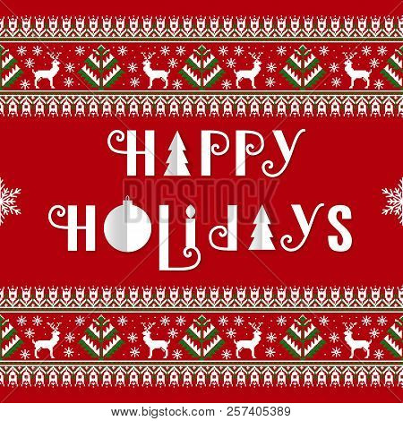 Vector Illustration Of Ukrainian Folk Seamless Pattern Ornament With Winter Symbols And Happy Holida