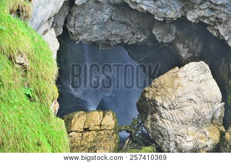 Beautiful Golling Waterfall, Near Golling And Salzburg Medieval Town At Summer In Austria