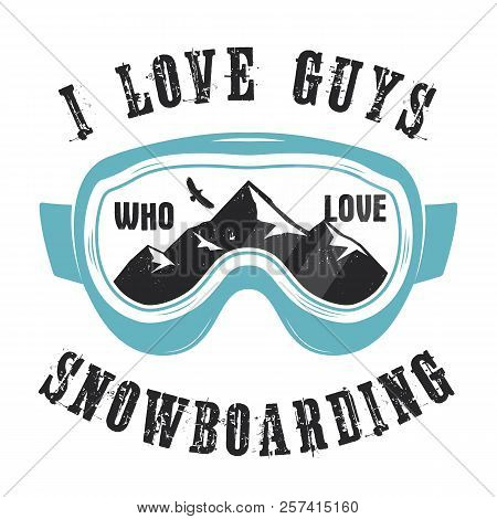 Mountain Snowboard Logo. Snowboarder Glasses Emblem. Winter Graphic Illustration, T-shirt Print. Cus