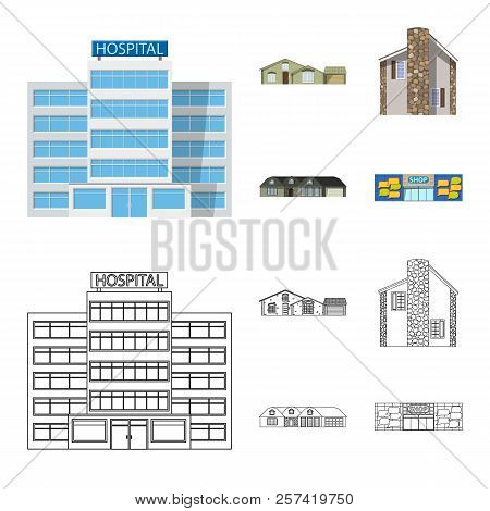 Vector Illustration Of Building And Front Sign. Collection Of Building And Roof Vector Icon For Stoc