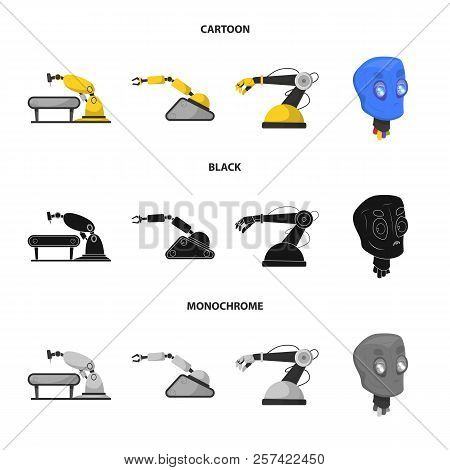 Vector Illustration Of Robot And Factory Sign. Set Of Robot And Space Vector Icon For Stock.