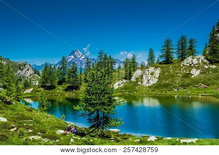 Lago Nero Of Rocca La Meja Is A Wonderful Alpine Lake In Valle Maira, A Beautiful Valley Near Cuneo 