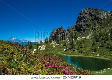Lago Nero Of Rocca La Meja Is A Wonderful Alpine Lake In Valle Maira, A Beautiful Valley Near Cuneo 