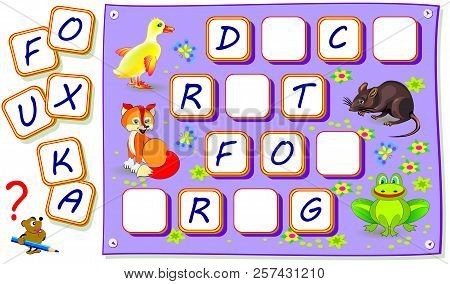 Logic Puzzle Game For Kids With Exercises For Study English. Need To Find Missing Letters  And Draw 
